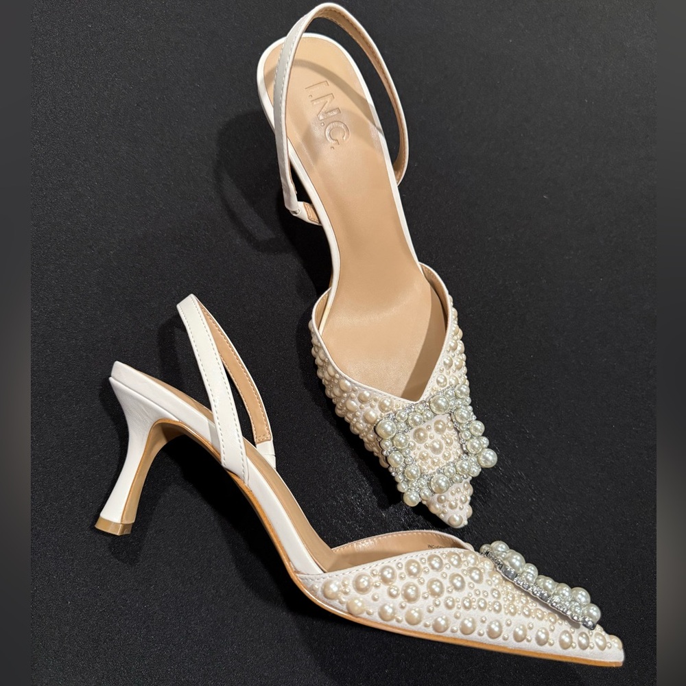 INC International Concepts White Pearl Pointed-Toe Slingback Pumps